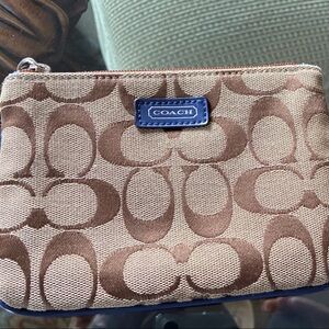 Coach Tan and Blue Signature Wristlet